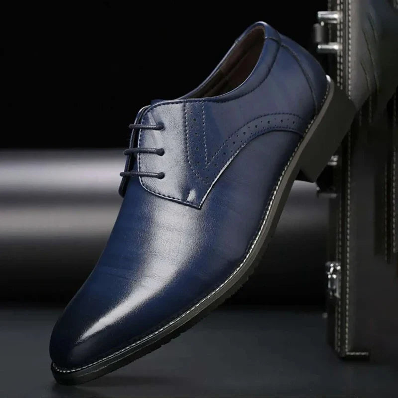 Men's Leather Dress Shoes Classic Oxford Brogues with Wingtip Perforation for Business Wedding Formal Office Suit Footwear | Lonoma