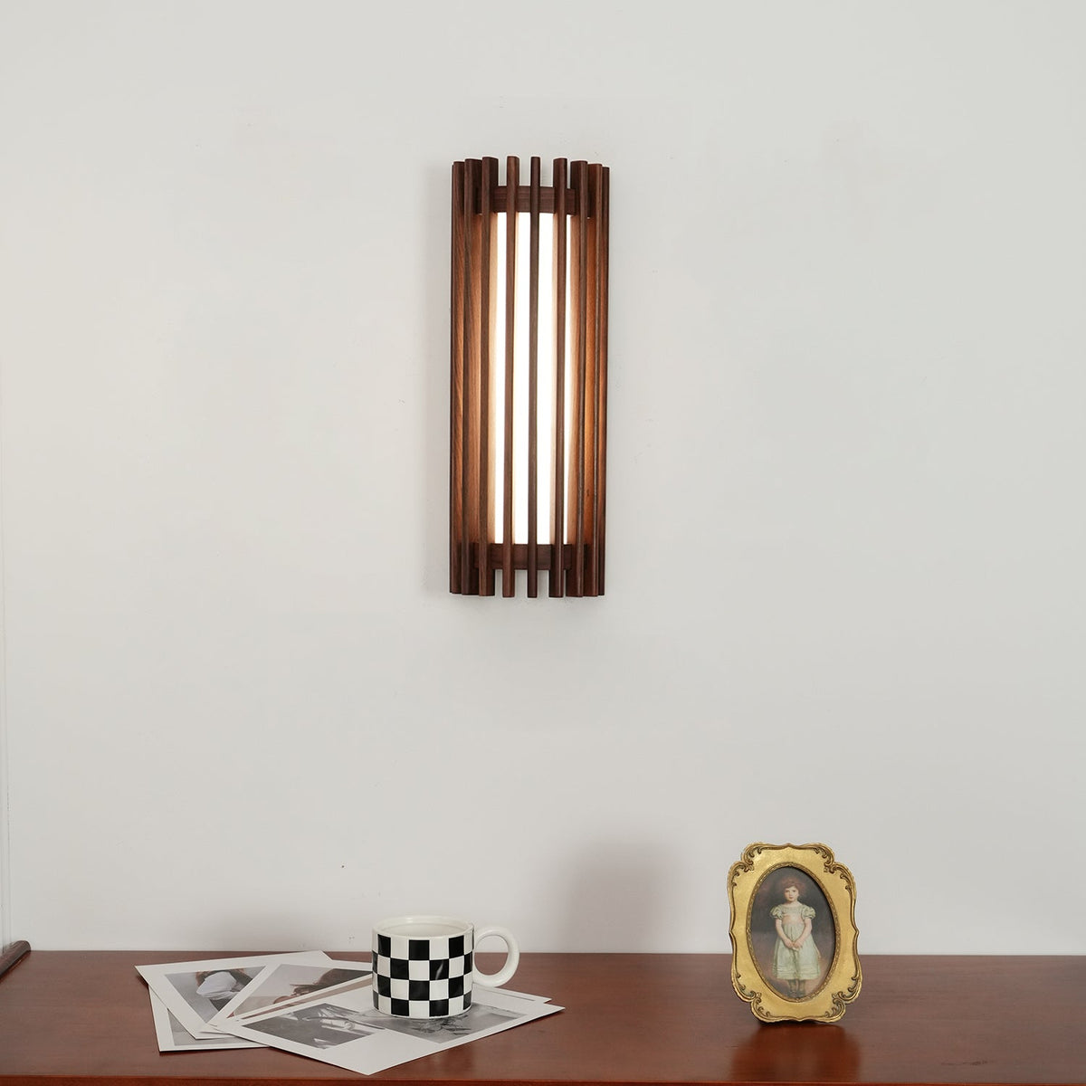 Hardwired Wall Sconce 14 in Walnut Wood Grain with Frosted Acrylic Shade, 10W LED Bedside, Hallway & Living Room Wall Light | Lonoma