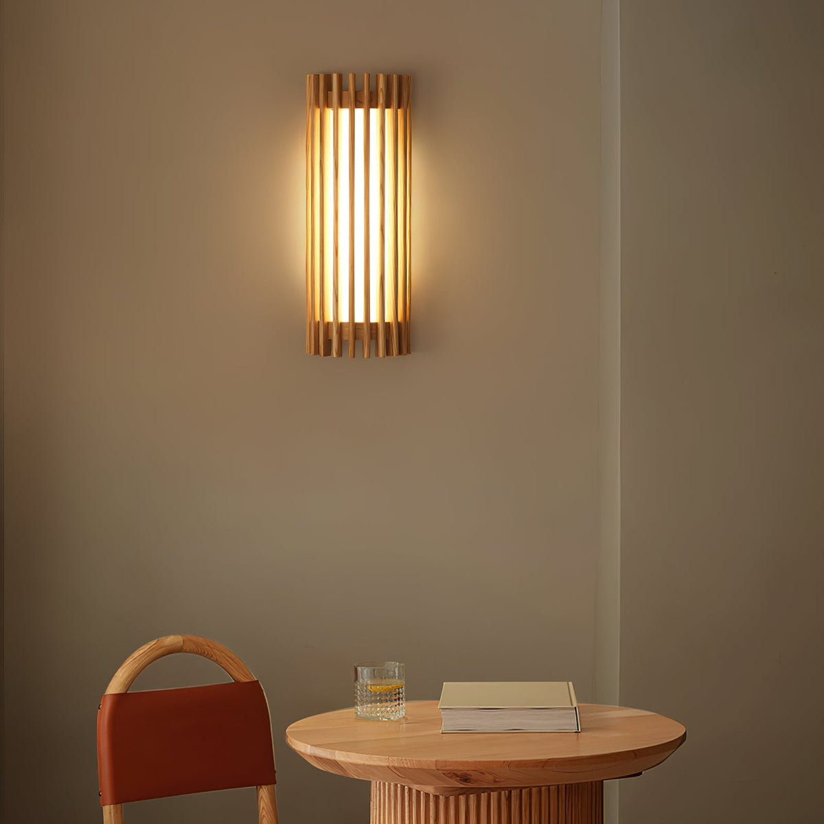 Hardwired Wall Sconce 14 in Walnut Wood Grain with Frosted Acrylic Shade, 10W LED Bedside, Hallway & Living Room Wall Light | Lonoma