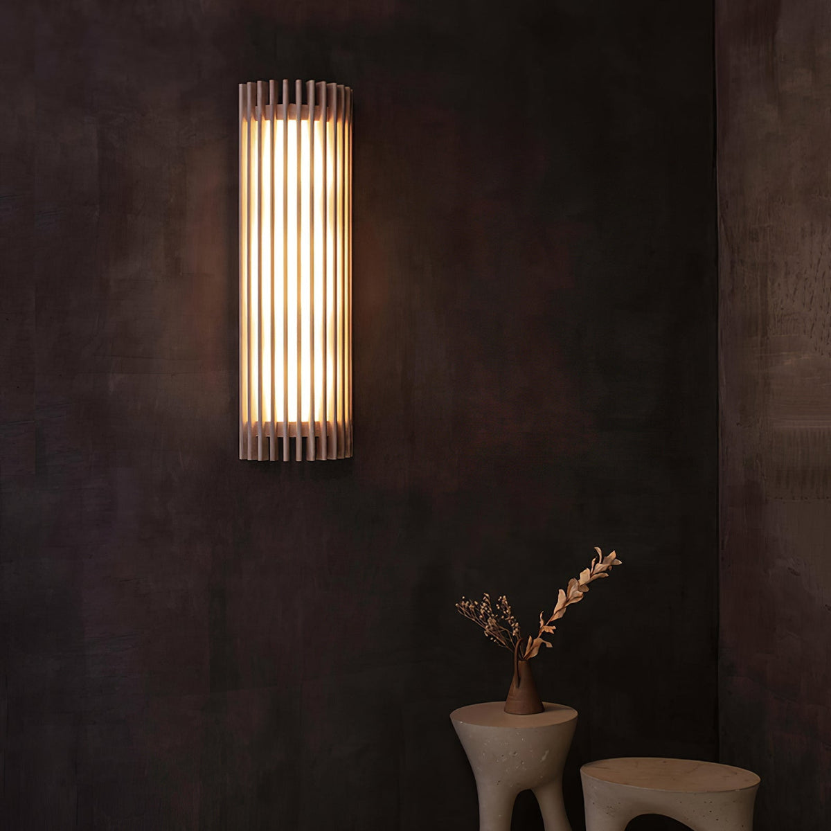 Hardwired Wall Sconce 14 in Walnut Wood Grain with Frosted Acrylic Shade, 10W LED Bedside, Hallway & Living Room Wall Light | Lonoma
