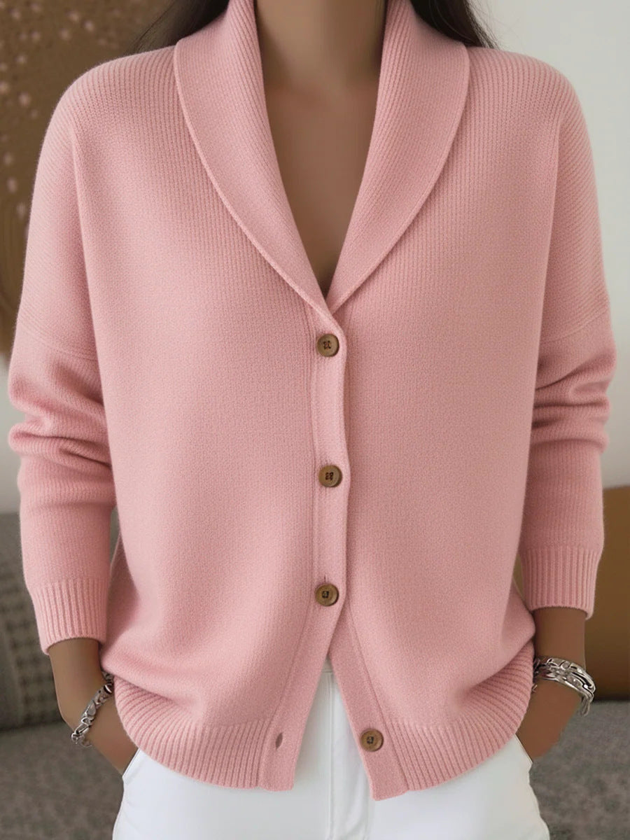 Women's Everyday Knit Cardigan Sweater with Collar and Full Button Front for Layering | Lonoma
