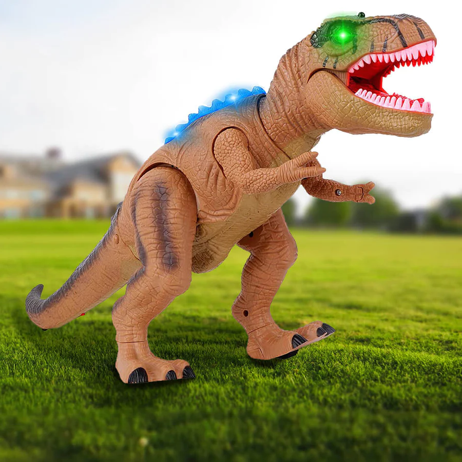 Walking T-Rex Dinosaur Toy with LED Light-Up Eyes & Roar Sounds, 18 in Rechargeable Electric Dino Figure for Kids, Brown or Green | Lonoma