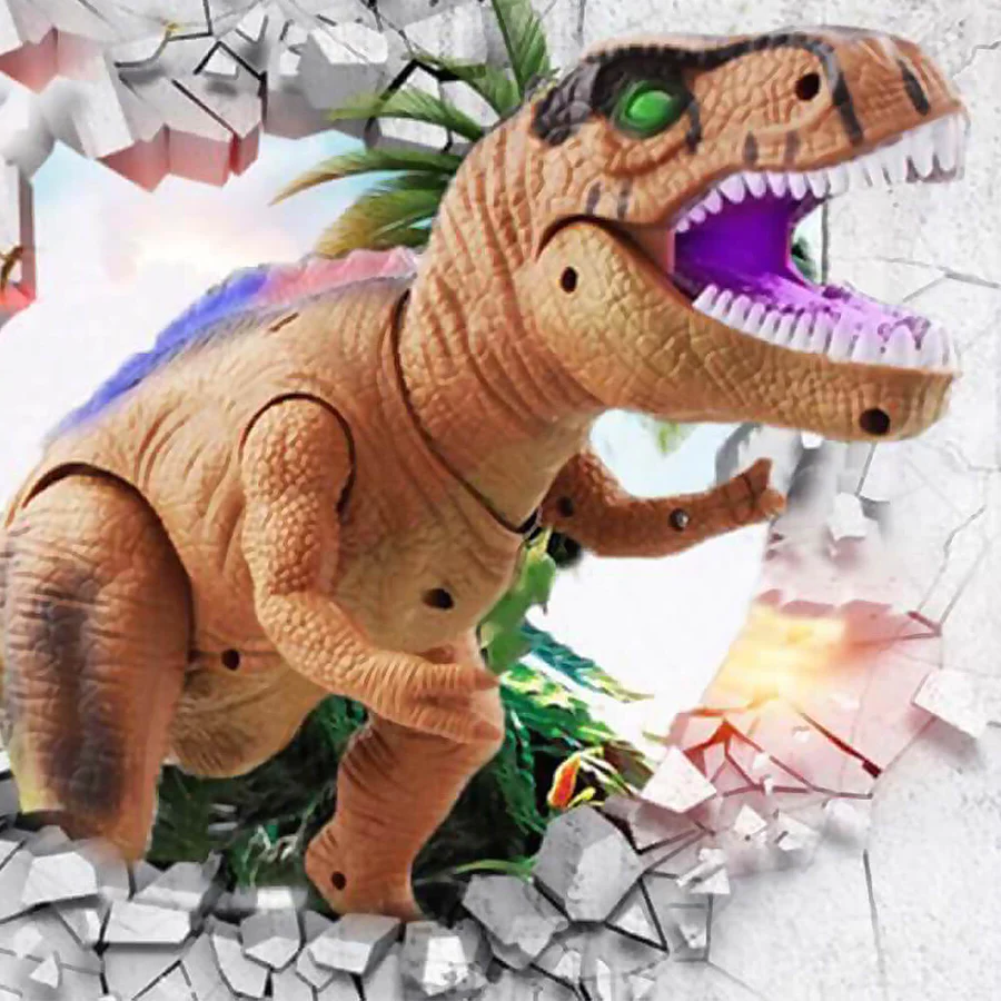 Walking T-Rex Dinosaur Toy with LED Light-Up Eyes & Roar Sounds, 18 in Rechargeable Electric Dino Figure for Kids, Brown or Green | Lonoma