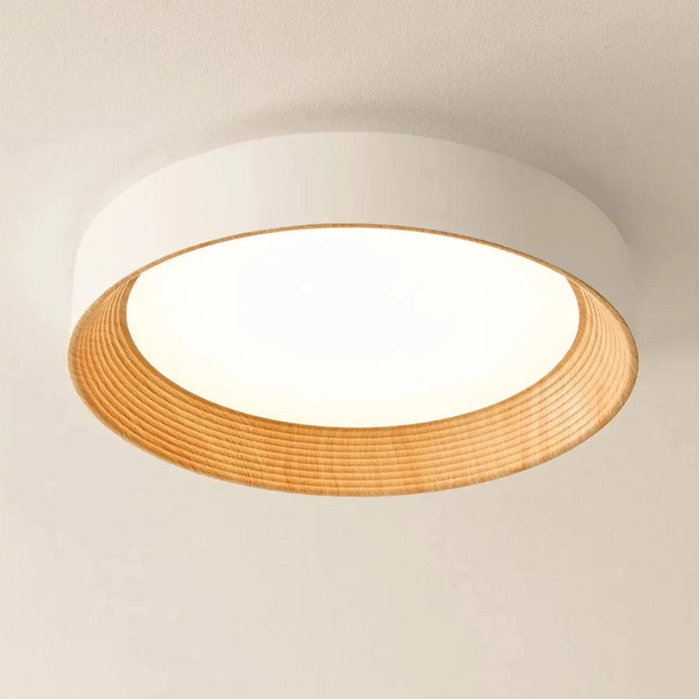 Plafonnier Rond Scandinave Bois et LED Intégrée – Lumière Douce Blanc Chaud – Esprit Nordic pour Chambre Hall | Koossa