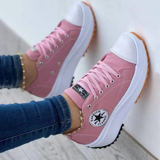 Women's Canvas Platform Trainers with Lace-Up Front in Six Colours | Koossa