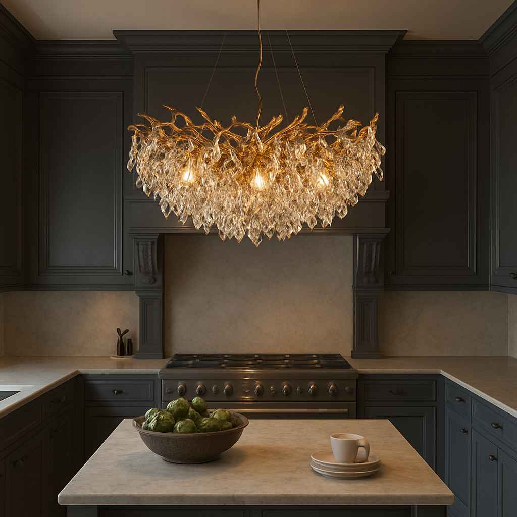 Tiered Crystal Pendant Light 31.5 in Gold Finish Warm White Chandelier for Dining Room & Entryway | Lonoma