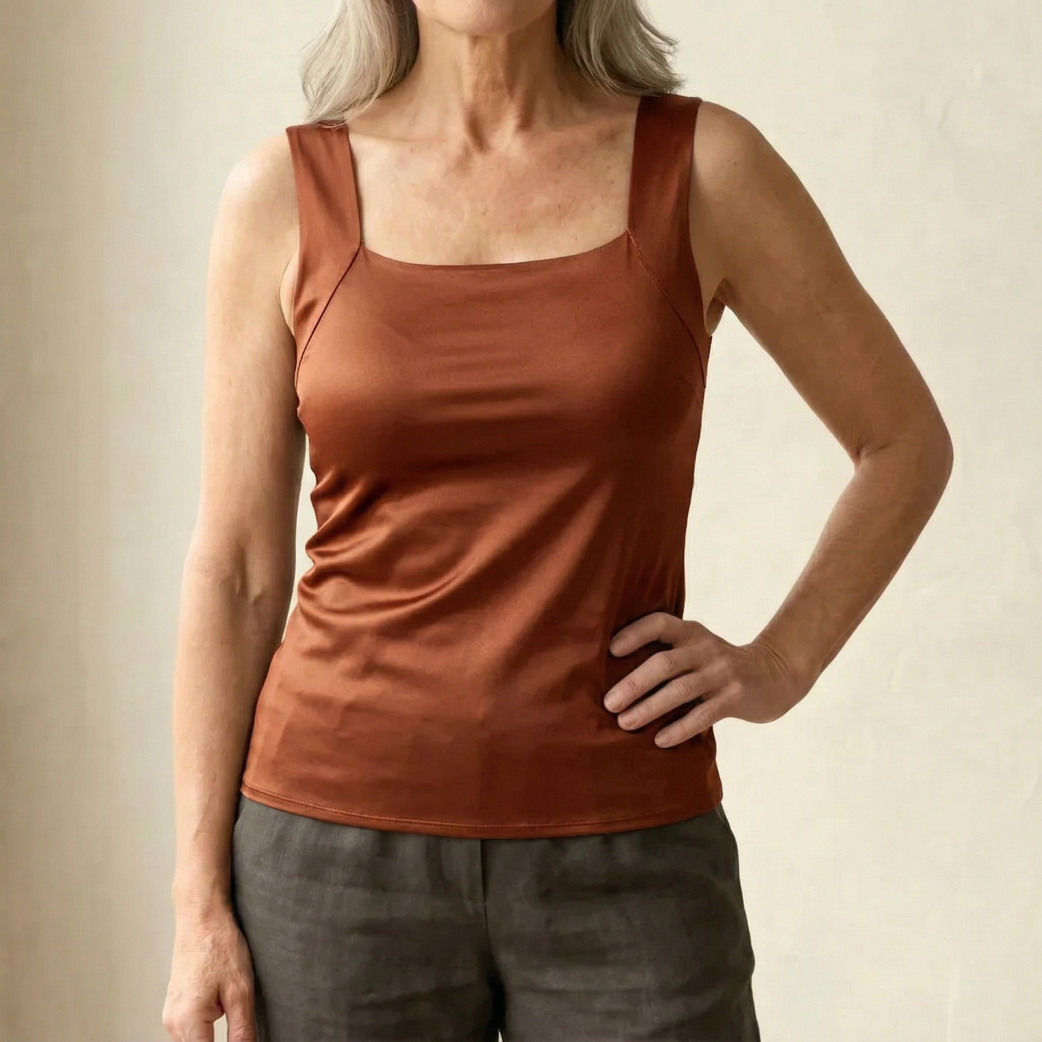 Built-In Support Camisole Top with Integral Bra in Stretch Jersey for Effortless Everyday Layering and Standalone Comfort | Koossa