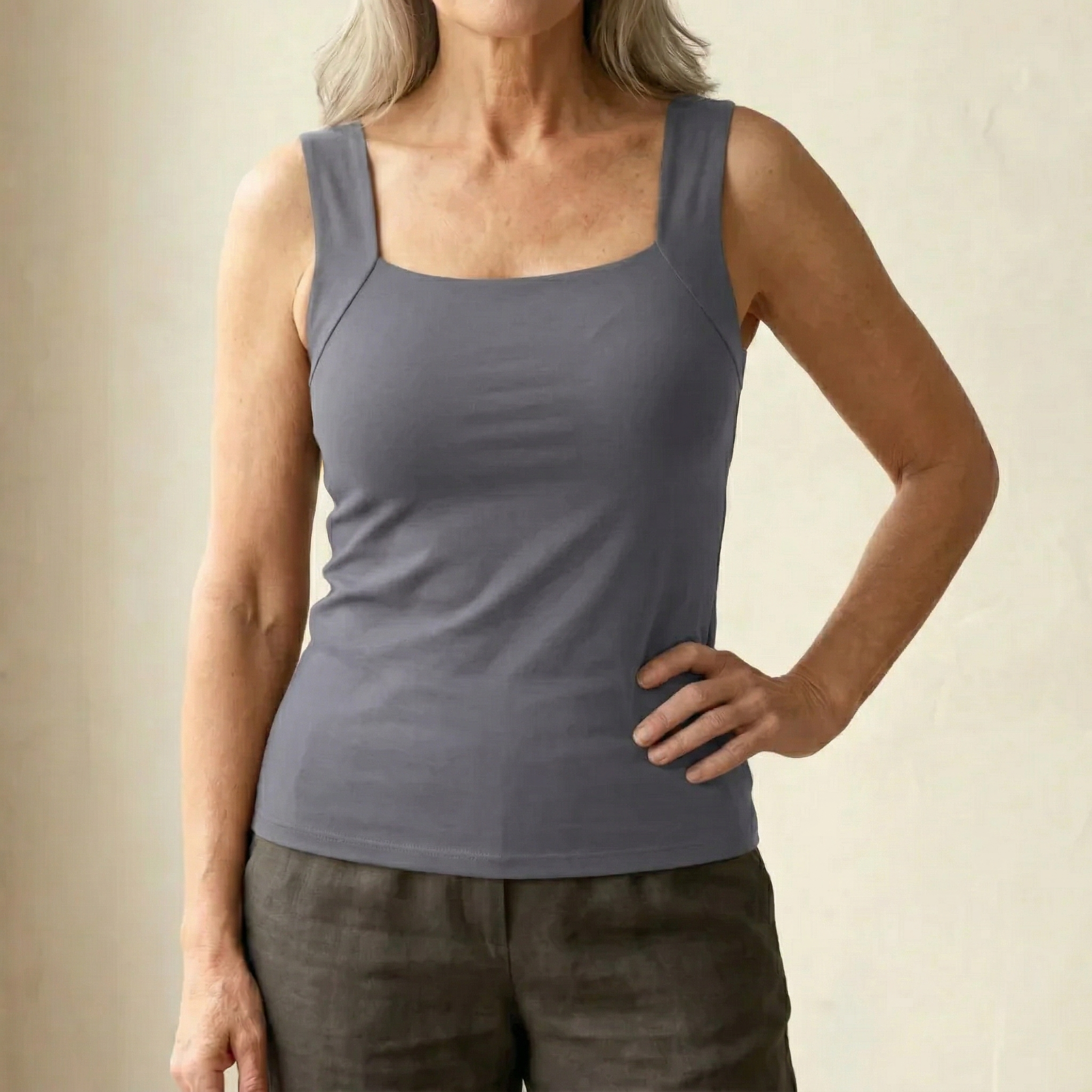 Built-In Support Camisole Top with Integral Bra in Stretch Jersey for Effortless Everyday Layering and Standalone Comfort | Koossa