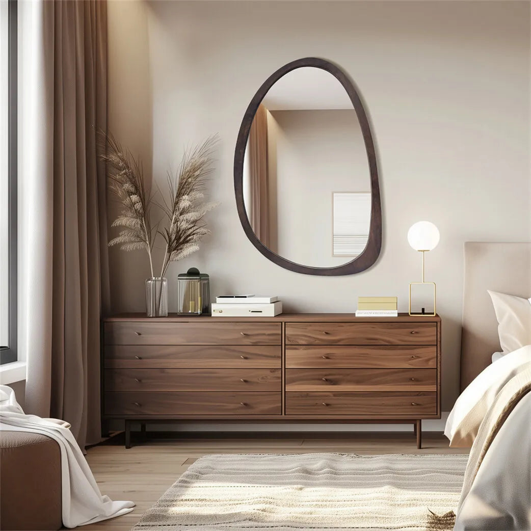 Miroir Mural Bois Forme Organique Asymétrique Style Japandi Épuré Salon Chambre Entrée Décoration Élégante | Koossa