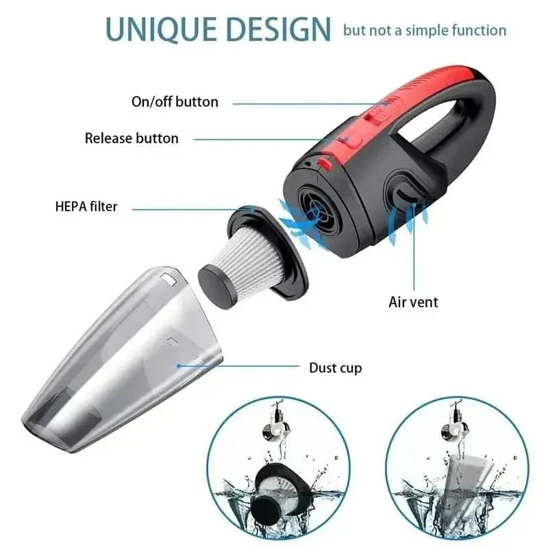 Aspirateur à Main Sans Fil 120 W Sec et Humide Rechargeable Compact pour Voiture Maison Cuisine Bureau | Koossa