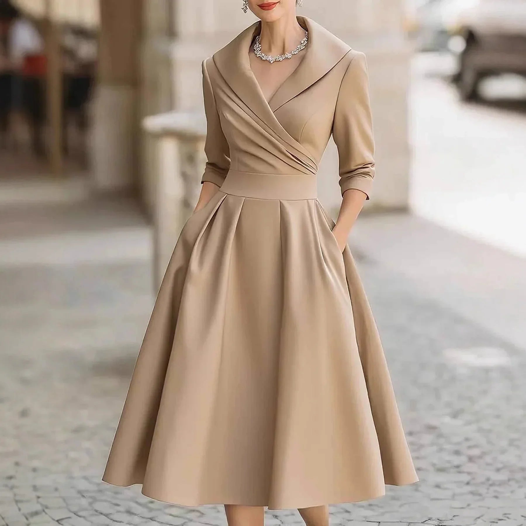 Women's Flowing Midi Dress with Structured Shape | Effortless Elegance for Day to Evening | Graceful Silhouette Dress | Koossa
