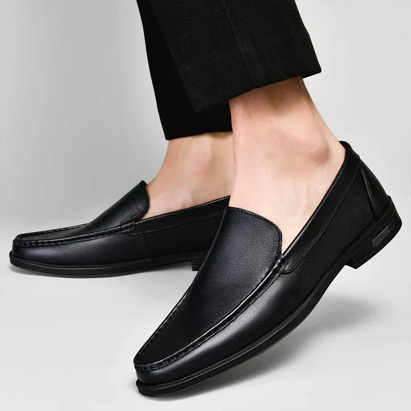 Men's Genuine Leather Slip-On Loafers Dress Shoes Casual Business Apron Toe for Office Work Everyday Wear Versatile Comfortable | Lonoma
