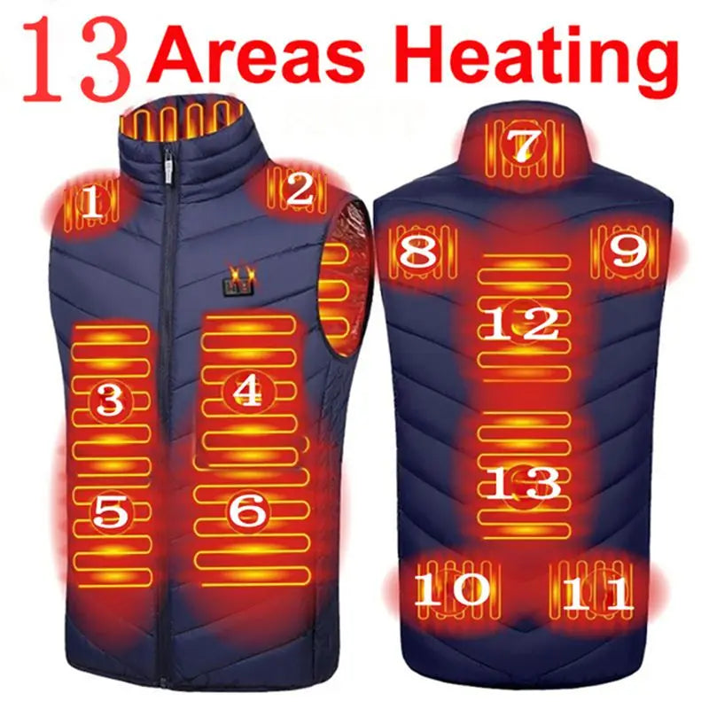 USB Powered Infrared Heated Vest for Men 17 Zone Electric Warming Waistcoat Winter Outdoor Hiking Sports Full Zip Insulated Body Warmer | Lonoma