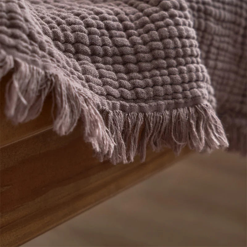 Cotton Gauze Throw Blanket with Tassels 4-Layer Breathable Lightweight for Couch Bed Sofa Decorative All-Season Use | Lonoma