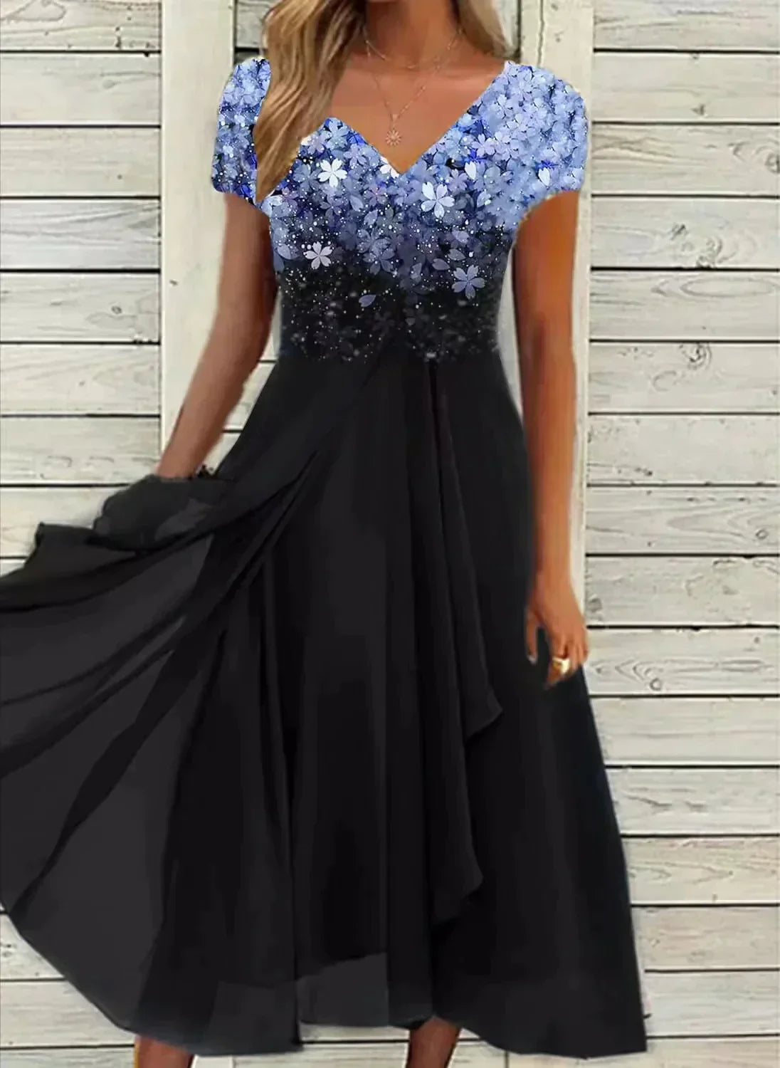 Women's Floral Embellished Evening Gown with Flowing Silhouette in Luxurious Metallic Tones for Weddings and Black-Tie Events | Koossa