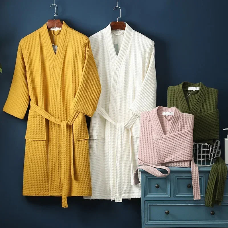 Lightweight Cotton Waffle Weave Bathrobe for Women - Long Sleeve Spa Robe for Spring Summer Hotel Lounge Sleepwear | Lonoma