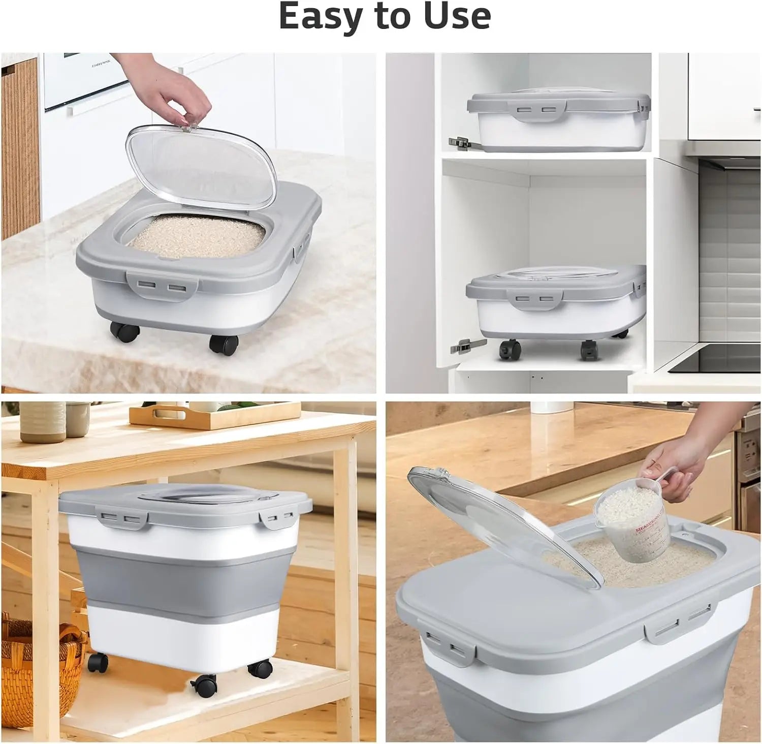 Pet Food Storage Container Collapsible Airtight 42cm Wheels Transparent Lid Dog Cat Dry Food Rice Grain Bin Space Saving BPA-Free | Koossa