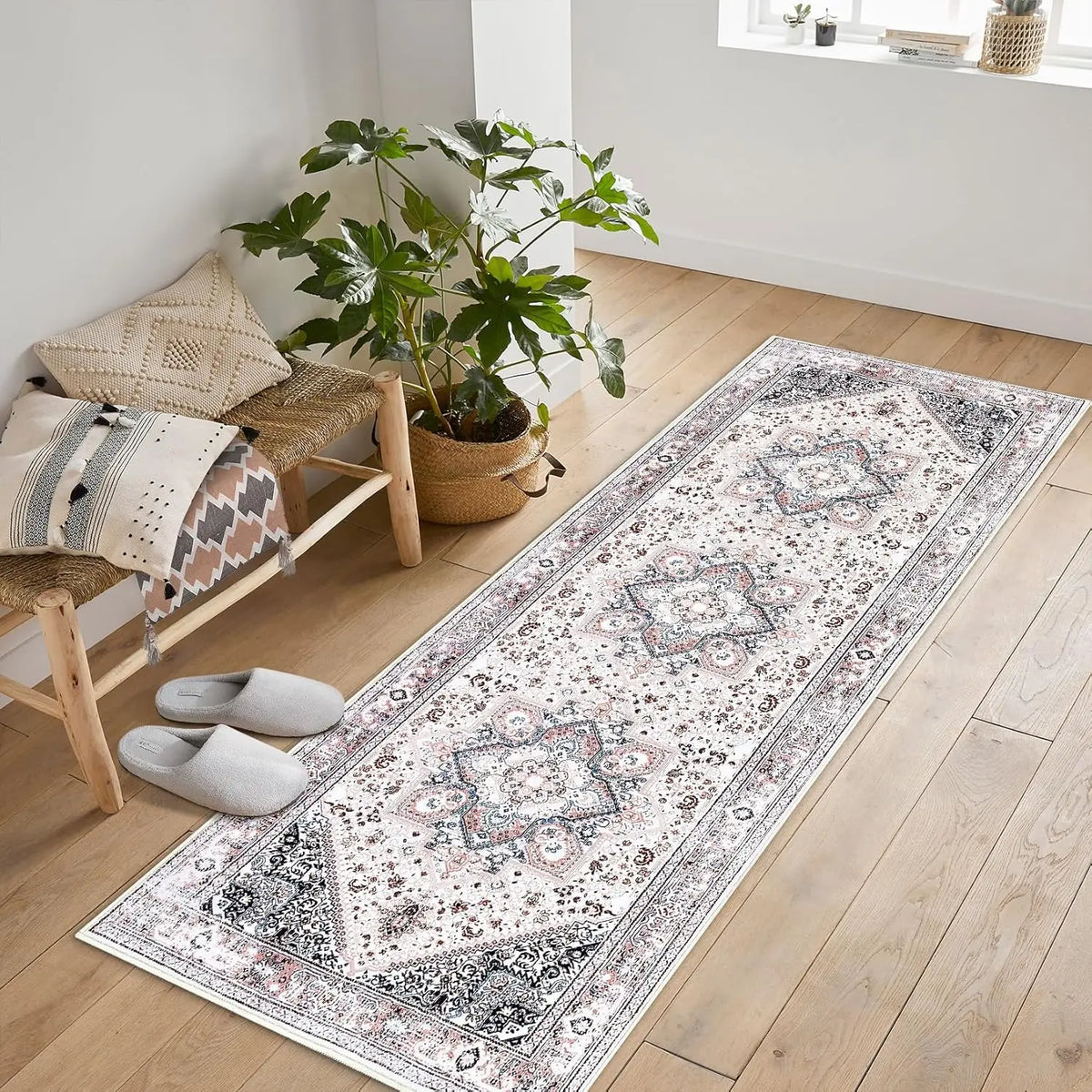 Machine Washable Hallway Runner Rug 24 × 90 Inches Non-Slip Low Profile Floral Vintage Entryway Living Room Kitchen Long Runner | Lonoma