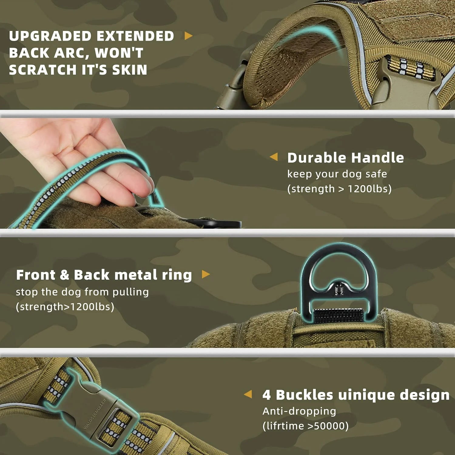 Dog Harness Tactical Military No Pull Heavy Duty MOLLE Vest Handle Reflective Adjustable Medium Large Working K9 | Koossa