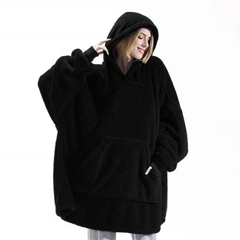 Oversized Wearable Blanket Hoodie with Hood Plush Double-Sided Fleece Throw for Adults Lounge Cozy Winter Warmth | Lonoma