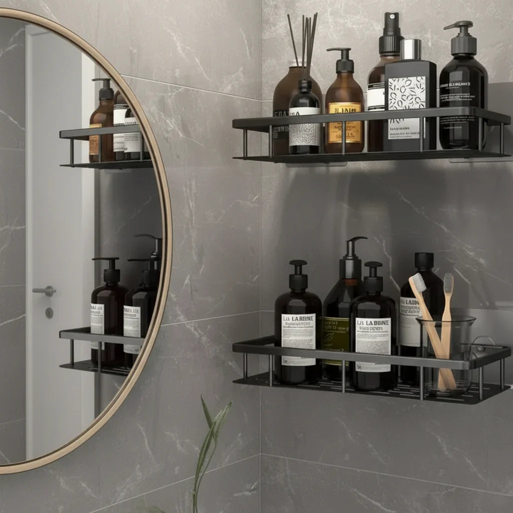 Adhesive Bathroom Shelf Corner Triangle Rectangle Organizer No Drill ABS Stainless Steel for Shower Wall | Lonoma