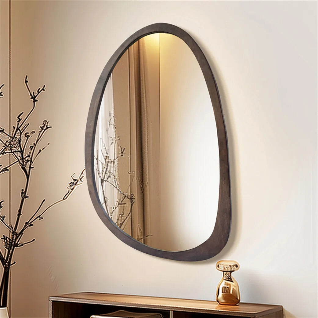 Miroir Mural Bois Forme Organique Asymétrique Style Japandi Épuré Salon Chambre Entrée Décoration Élégante | Koossa