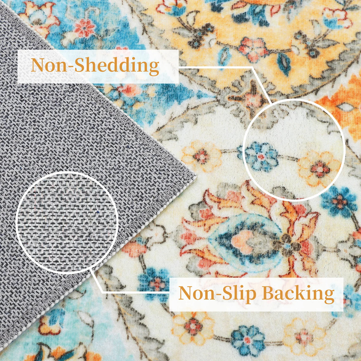Machine Washable Hallway Runner Rug 24 × 90 Inches Non-Slip Low Profile Floral Vintage Entryway Living Room Kitchen Long Runner | Lonoma