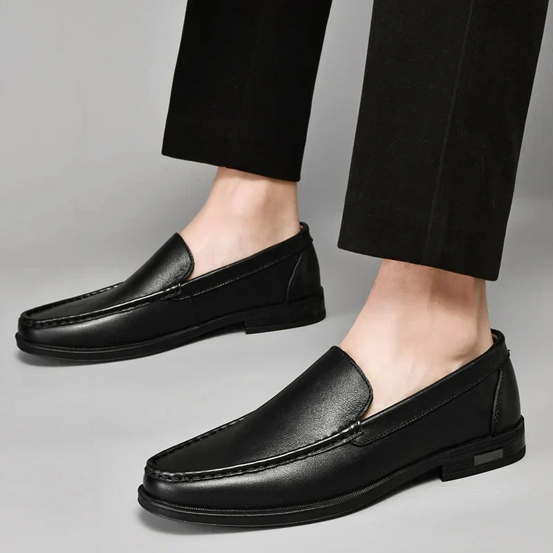 Men's Genuine Leather Slip-On Loafers Dress Shoes Casual Business Apron Toe for Office Work Everyday Wear Versatile Comfortable | Lonoma
