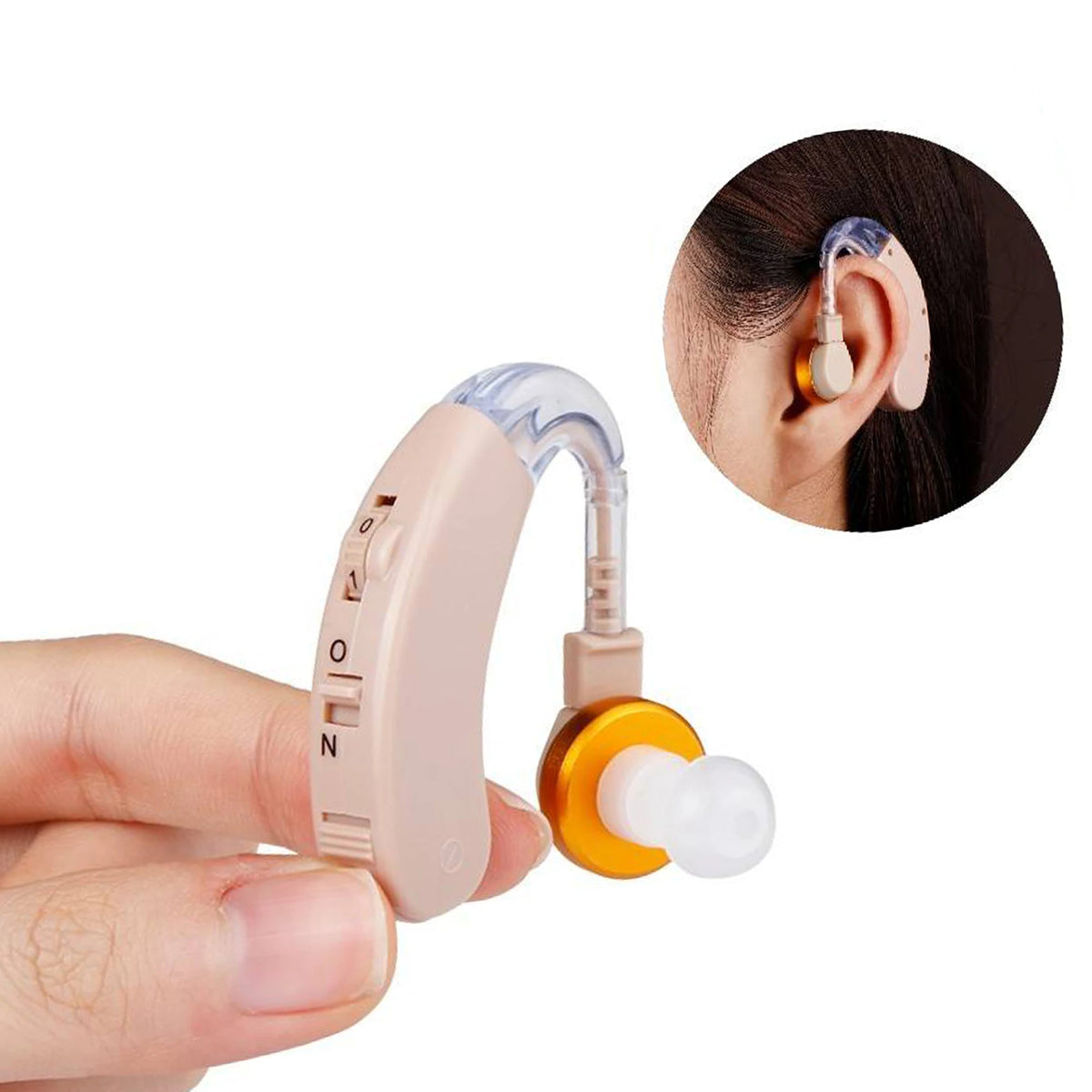 Rechargeable Personal Sound Amplifier with Adjustable Volume and Noise Reduction for Seniors | Behind-the-Ear Hearing Device | Lonoma