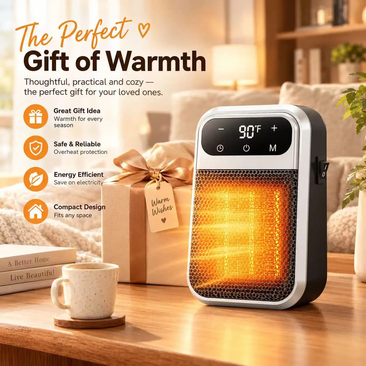 Plug-In Space Heater 800W Ceramic Wall Outlet Heater Timer Overheat Protection Quiet Energy Efficient Portable Heat for Bathroom Bedroom | Lonoma