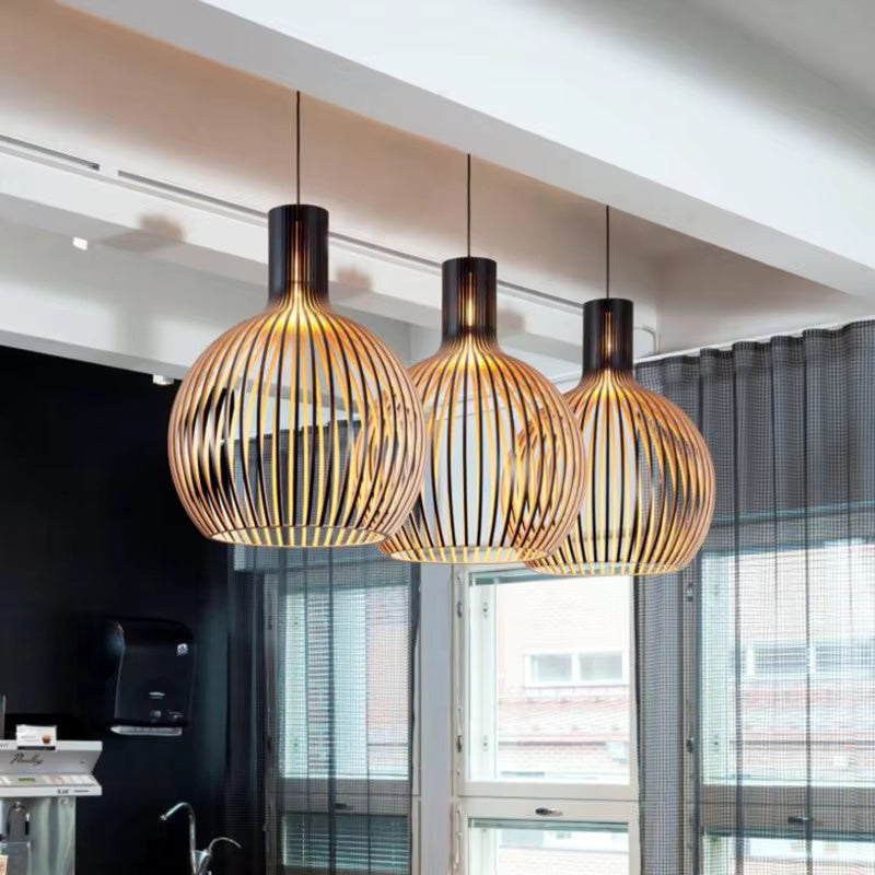 Suspension Bois Structure Ajourée E27 Lumière Naturelle Salle à Manger Salon Éclairage Organique Déco Nordique | Koossa