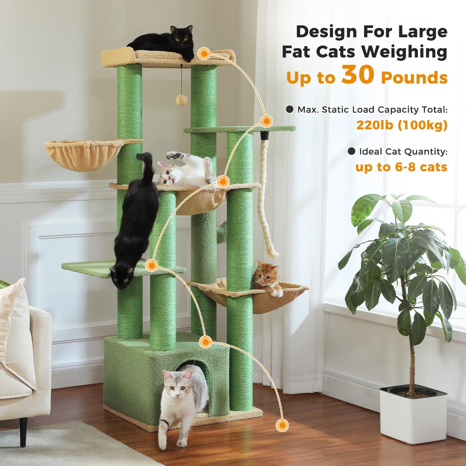 Cat Tree Large 170cm Tall Multi-Level Tower 11 Sisal Posts Steel Frame Hammocks Condo Perch Platform House 6-8 Cats Heavy Duty Climbing Scratching | Koossa