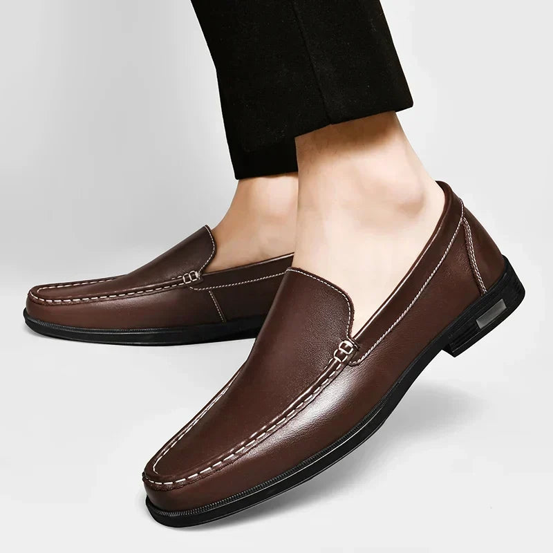 Men's Genuine Leather Slip-On Loafers Dress Shoes Casual Business Apron Toe for Office Work Everyday Wear Versatile Comfortable | Lonoma