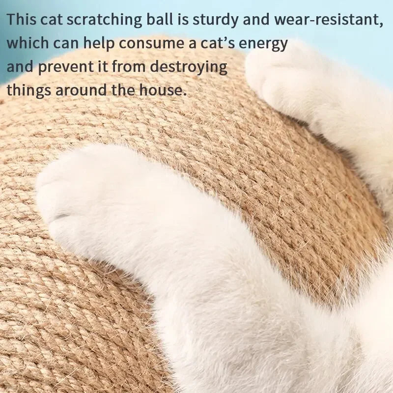 Cat Scratching Ball Sisal Rope Wood Stand 12cm or 16cm Rotating Sphere Triangle Base Indoor Claw Grinding Toy Natural Material | Koossa
