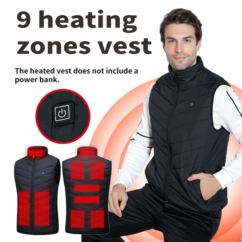 USB Heated Vest for Men with 9 Heating Zones - Insulated Winter Vest, Battery-Powered Warmth for Outdoor Activities | Lonoma