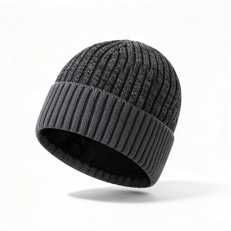 Men's Fleece-Lined Knit Beanie Winter Hat with Cuff Warm Thermal Skull Cap for Everyday Cold Weather | Lonoma
