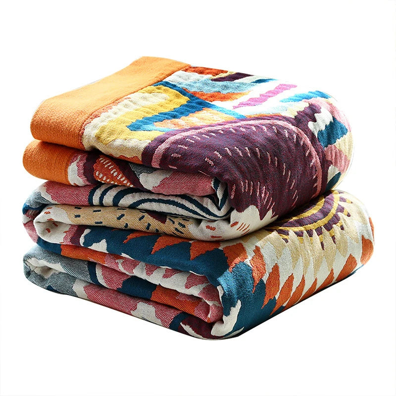 Lightweight Cotton Gauze Throw Blanket for Couch Bed Year-Round Layering Geometric Knit Coverlet for Living Room Bedroom All Seasons | Lonoma
