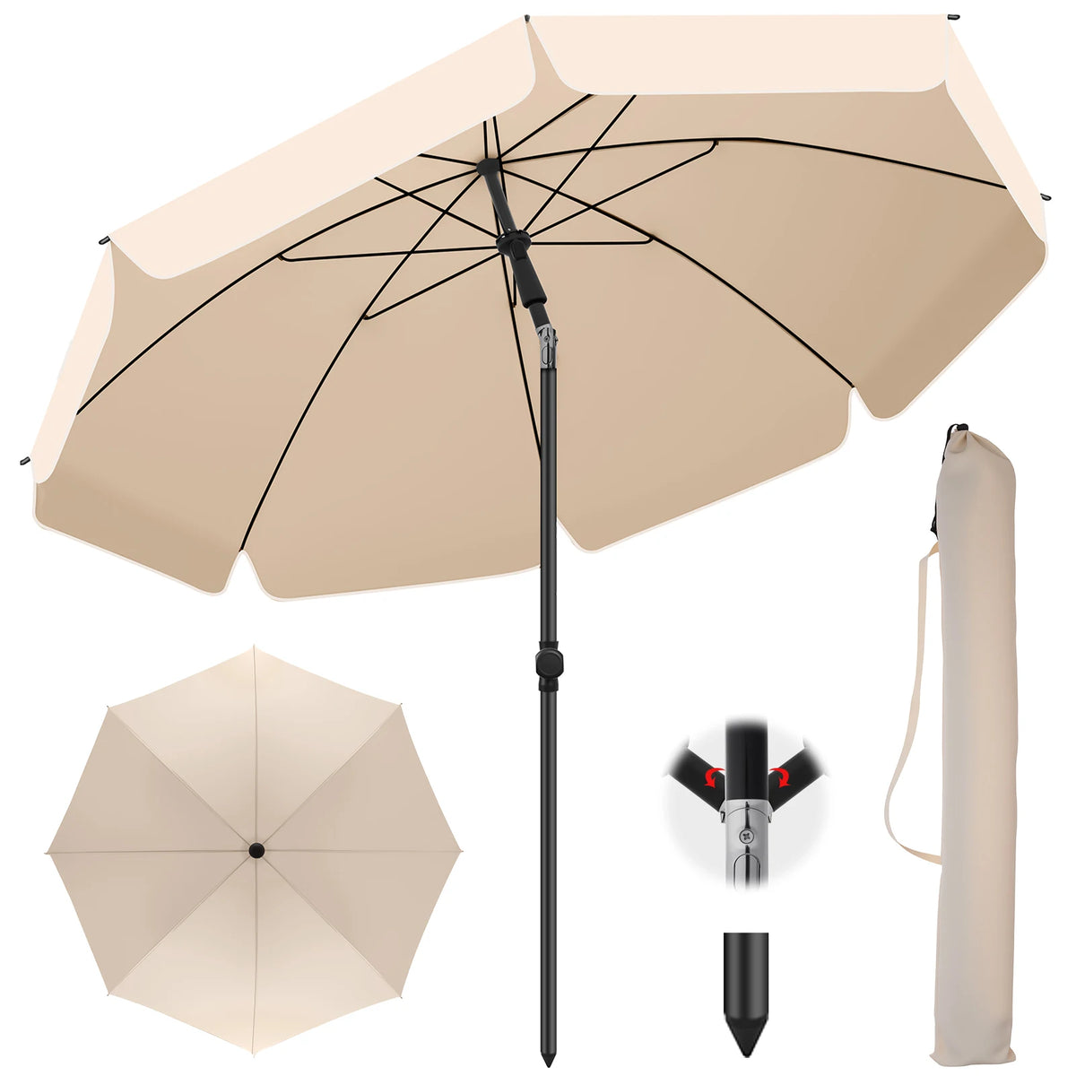 6.5 ft Outdoor Patio Umbrella with Tilt and Carry Bag – UV Protection Sun Shade for Beach, Garden, Deck | Lonoma