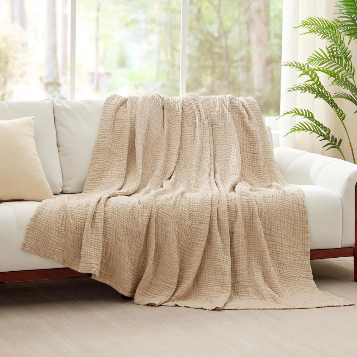Cotton Muslin Throw Blanket 6-Layer Breathable Lightweight All-Season Comfort for Bed Couch Sofa Living Room Bedroom | Lonoma