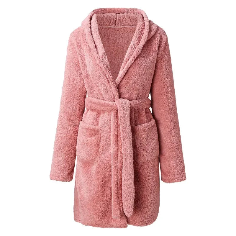 Women's Hooded Bathrobe with Belt Cotton Terry Cloth Robe Long Sleeve Spa Lounge Wear Absorbent Towel Robe for Shower | Lonoma