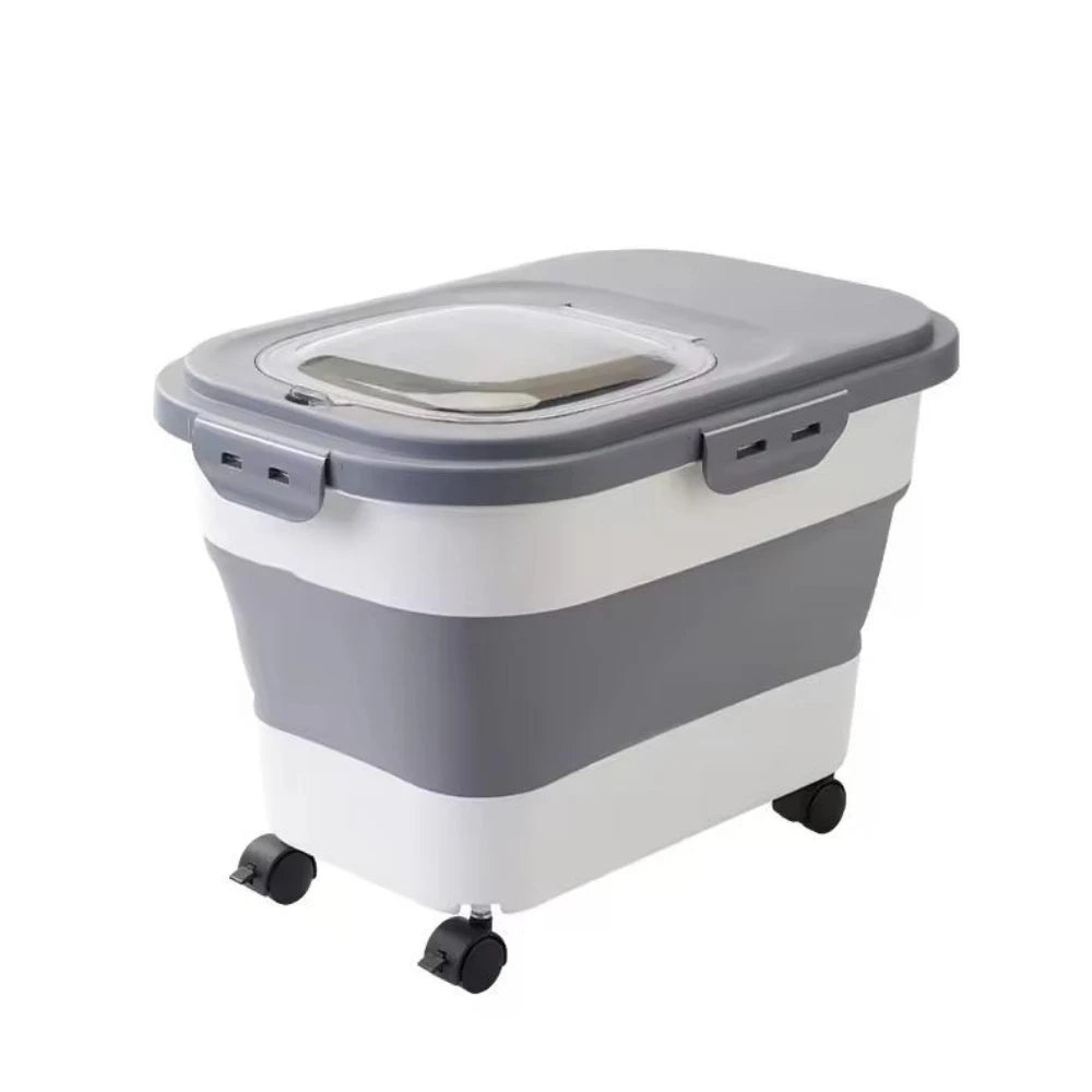 Pet Food Storage Container Collapsible Airtight 42cm Wheels Transparent Lid Dog Cat Dry Food Rice Grain Bin Space Saving BPA-Free | Koossa