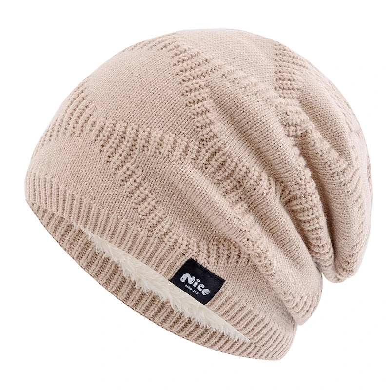 Fleece-Lined Knit Beanie Hat Unisex Winter Headwear Slouchy Warm Cap for Cold Weather Daily Wear | Lonoma