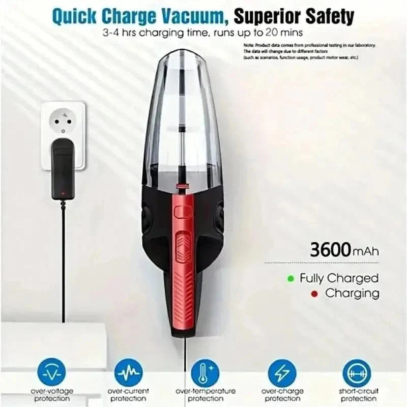 Aspirateur à Main Sans Fil 120 W Sec et Humide Rechargeable Compact pour Voiture Maison Cuisine Bureau | Koossa