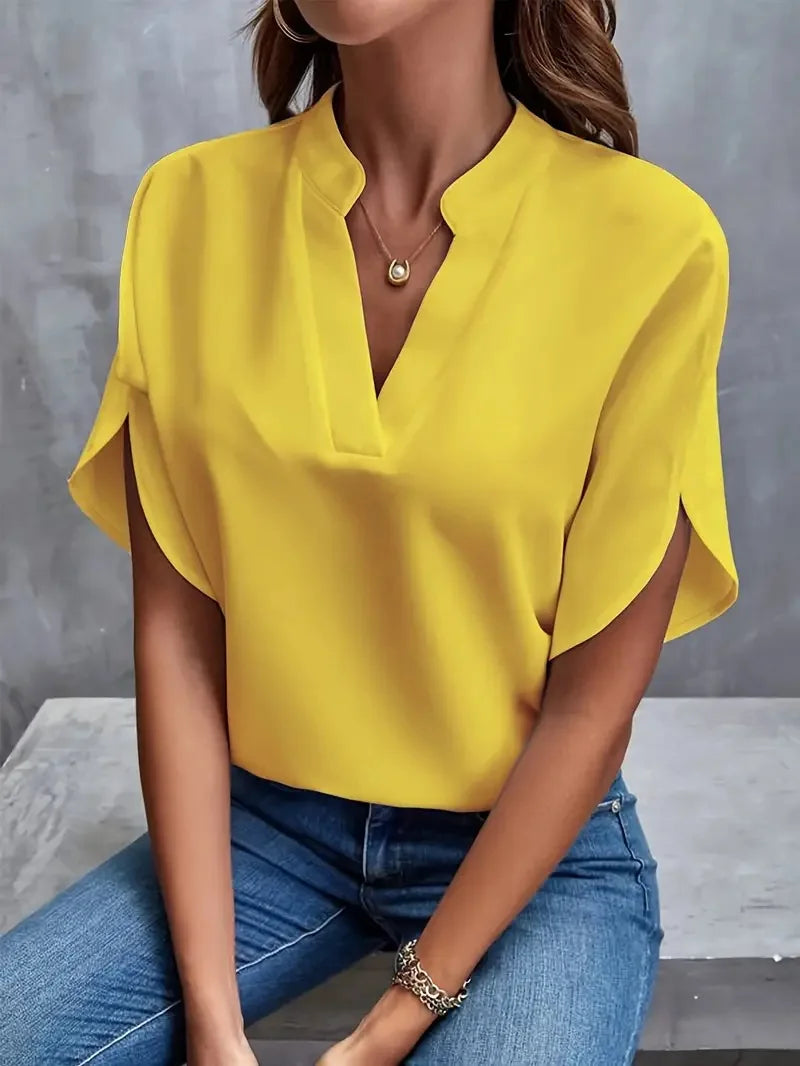 Women's Silk-Touch V-Neck Blouse in Seven Colours – Relaxed Fit for Work and Weekends | Koossa