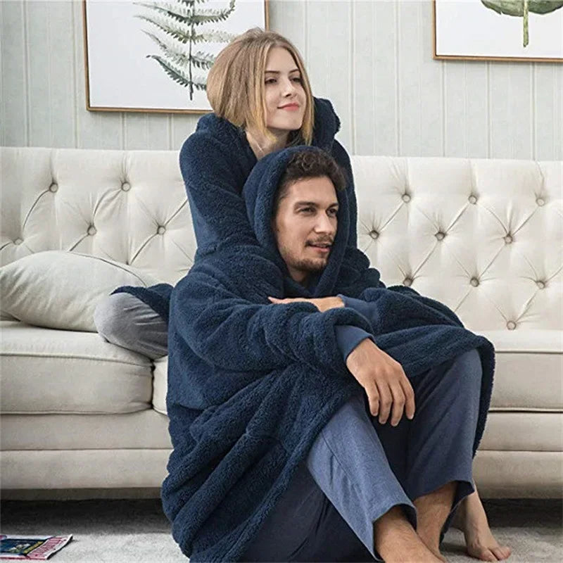 Oversized Wearable Blanket Hoodie with Hood Plush Double-Sided Fleece Throw for Adults Lounge Cozy Winter Warmth | Lonoma