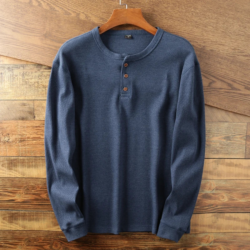 Men's Cotton Henley Shirt with Buttoned Neckline – Classic Long-Sleeved Top in Six Shades for Smart Casual Style | Koossa
