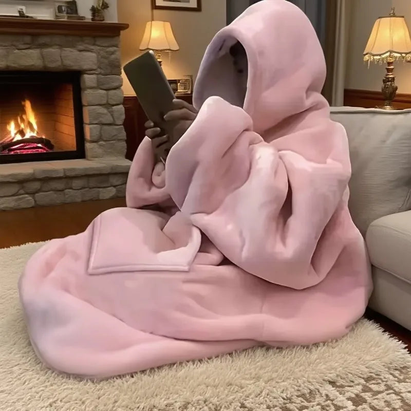 Gezellige, extra grote, omkeerbare fleece hoodie-deken – zachte, pluche, draagbare sweater met een kangoeroezak, extra grote hoodie-deken.