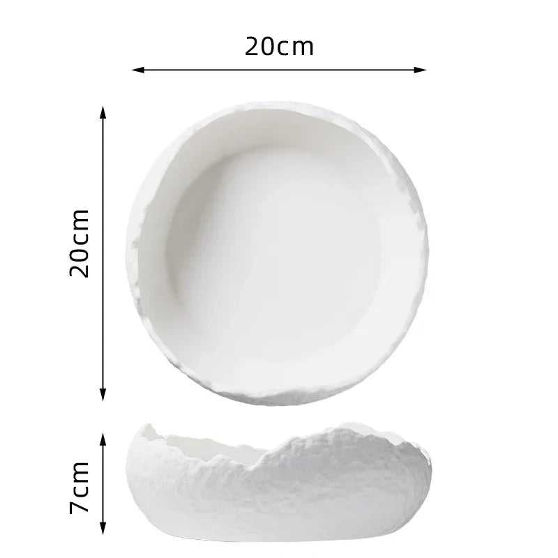 Sculpted Porcelain Dessert Bowl, Modern Minimalist Serving Dish for Appetizers, Snacks & Starters, White or Black Tableware | Lonoma