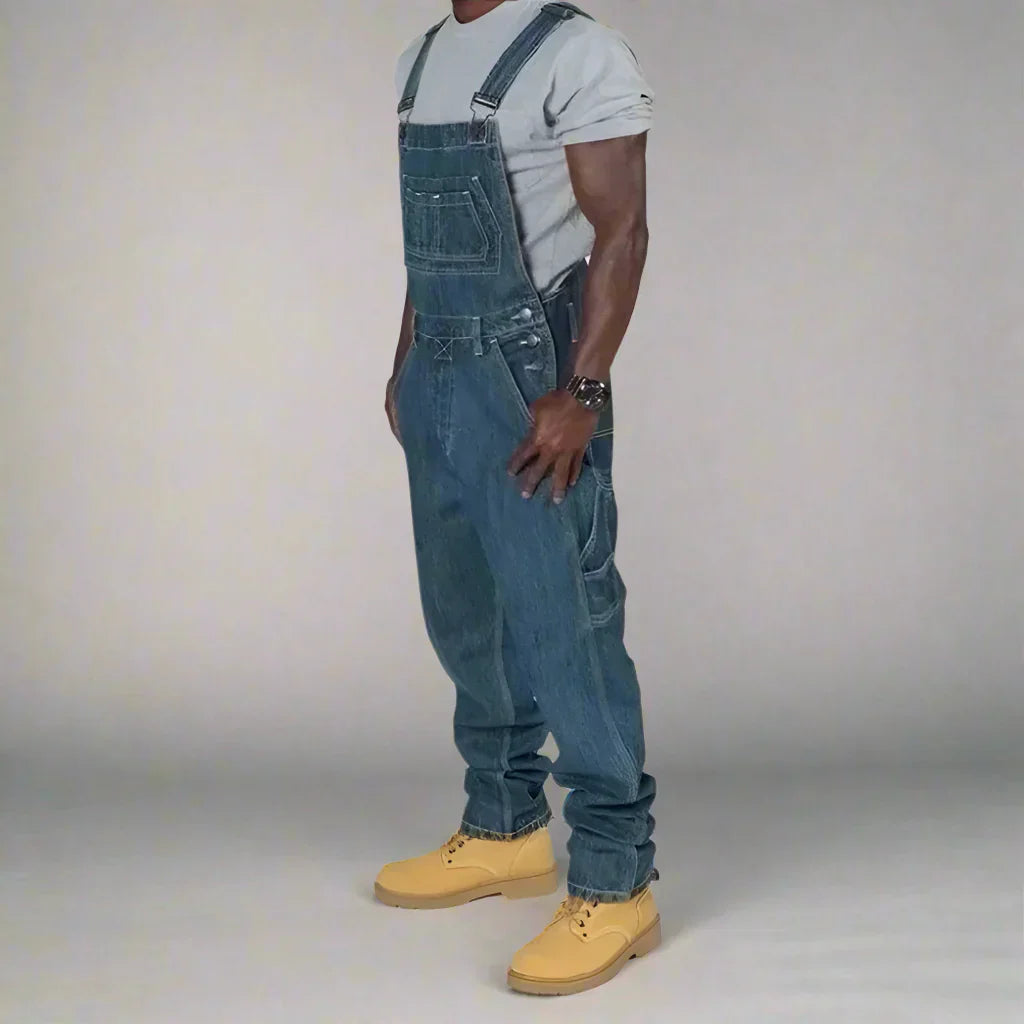 Men's Blue Straight Leg Denim Dungarees — Relaxed Utility Style for Casual Everyday Wear & Streetwear | Koossa