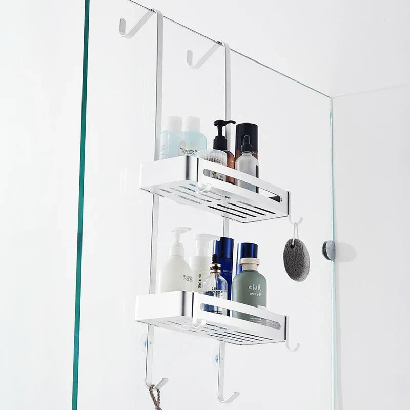 Over-the-Door Shower Caddy Aluminum 2 or 3 Tier Hanging Organizer for Glass Shower Doors No Drilling Shampoo Holder Rack | Lonoma